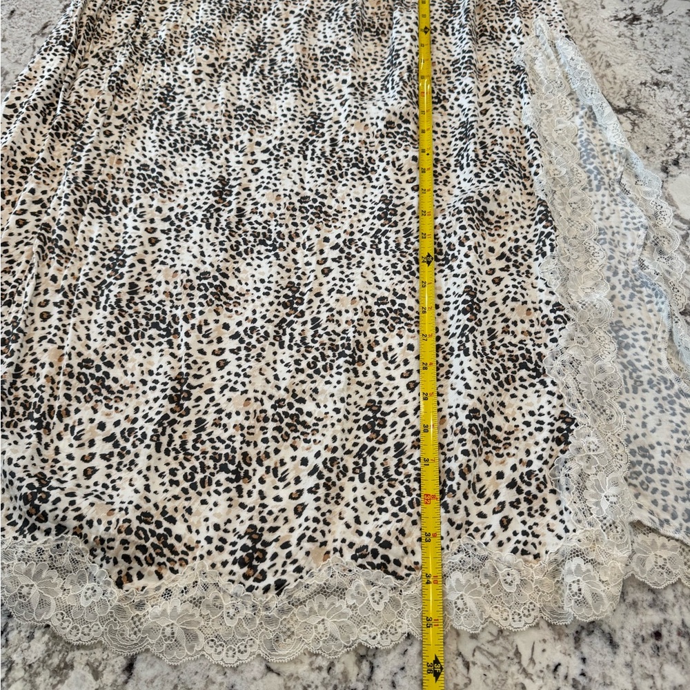 Aerie Leopard Print Midi Skirt Lace Trim Elastic Waist Size L - Picture 11 of 11